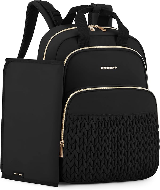 mommore Diaper Bag Small Diaper Backpack Stylish Baby Travel Backpacks with Insulated Pockets, Changing Pad, Stroller Straps