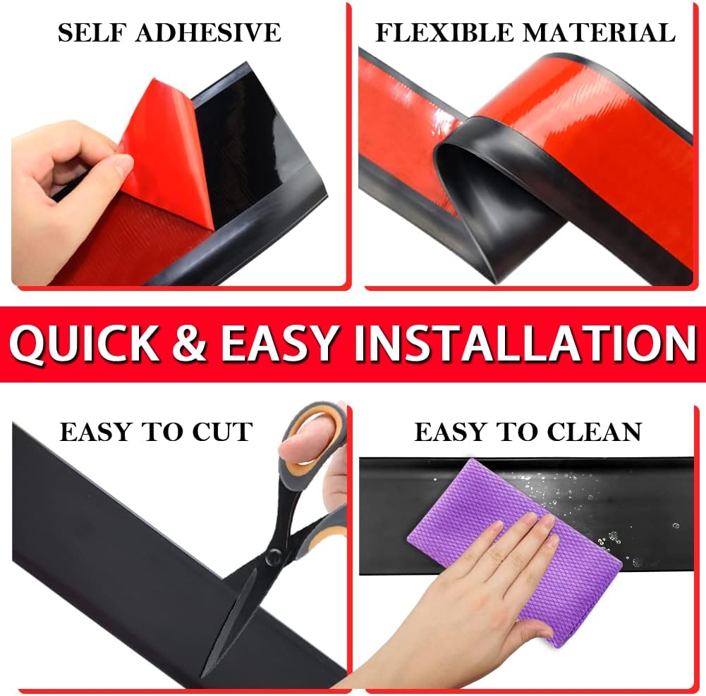 Vinyl Wall Base Baseboard Molding Trim 4" Flexible Self Adhesive Rubber Wall Base Moulding Trim Peel and Stick Design, 4 Inch x 200 Feet, Black
