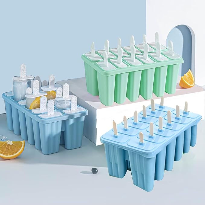 Silicone Popsicle Molds with Sticks Wpunwen 12 cavity Ice Popsicle MoldsIce Cream Mold with Clean Brush 12 Reusable Sticks 50 Sticks 50 Bags Green