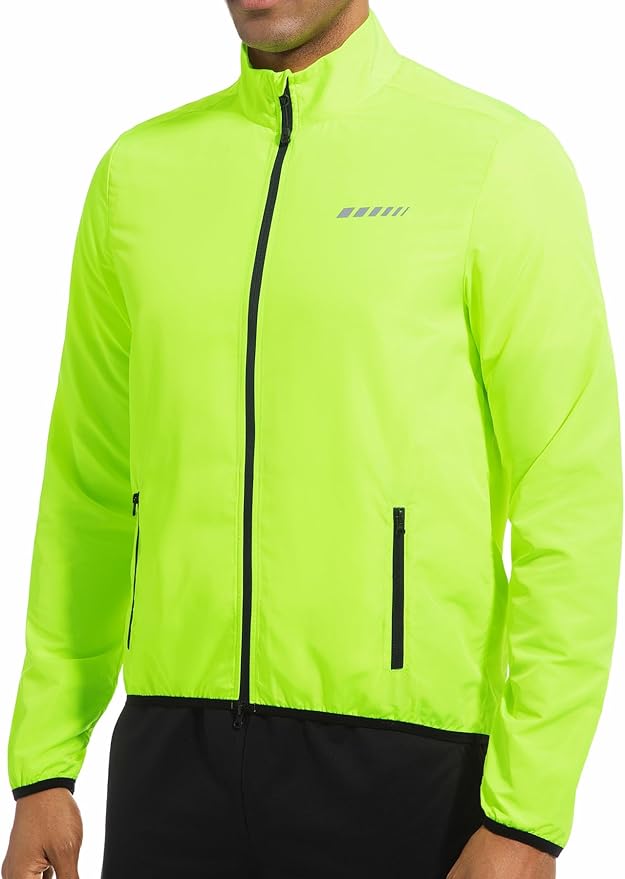 qualidyne Men's Lightweight Cycling Windbreaker Jacket, Windproof, Water-Resistant (Light Rain), Reflective, 2 Zip Pockets