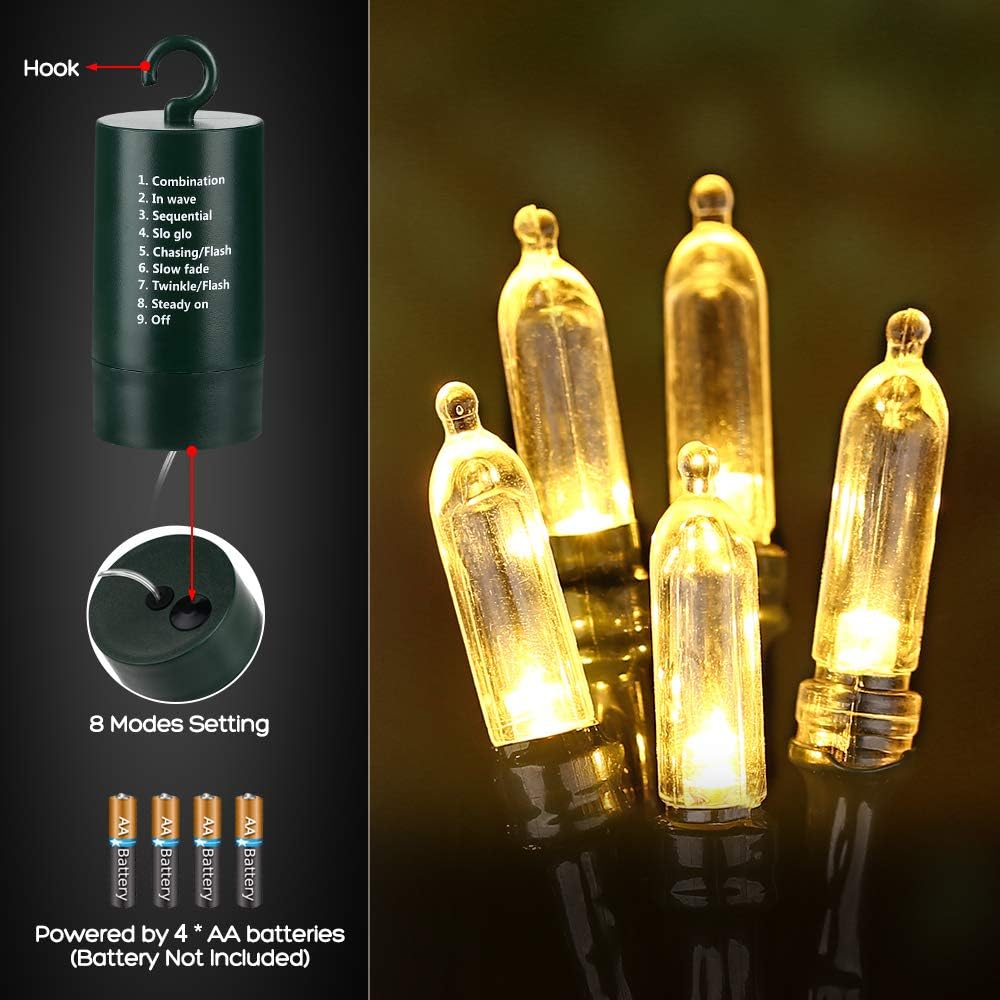 Lyhope Battery Christmas Lights  2Pack Total 66Ft 200 Led Christmas Lights Waterproof 8 Modes Battery Operated String Light For Outdoor & Indoor  Xmas Tree  Wreaths  Holiday Decoration (Warm White)