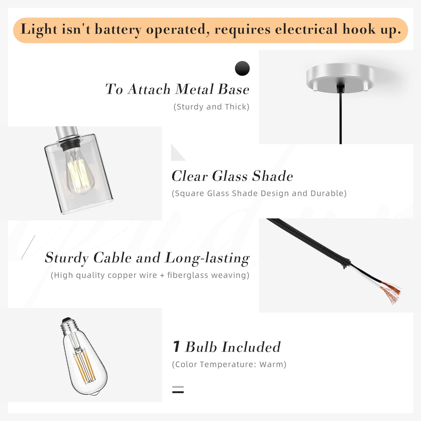 Pendant Light Kitchen Island Lighting 2 Pcs  With Bulb & Clear Glass Shade - 59 Inch Hanging Cord Farmhouse Hanging Lighting Fixture For Dining Room Bedroom Hallway - Brushed Nickel