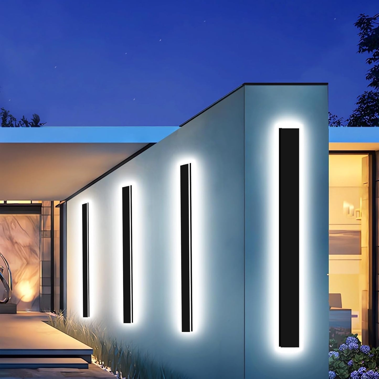 Enmln 24In Modern Outdoor Lights Fixture 4.33In Wide Dimmable Exterior Wall Lights For Garage And Front Door Long Outdoor Wall Sconce Ip65 Waterproof Black Led Outdoor Entrance Lighting