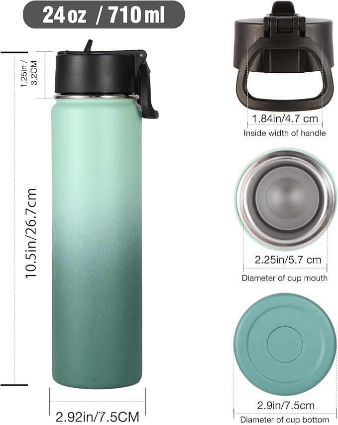 Volhoply 24oz Insulated Water Bottle With Straw Bulk 8 Pack,Metal Wide Mouth Water Bottles With Handle Keep Cold,Reusable Double Wall Thermos,Powder Coated Sport Bottle For Holder(Assorted,8 count)