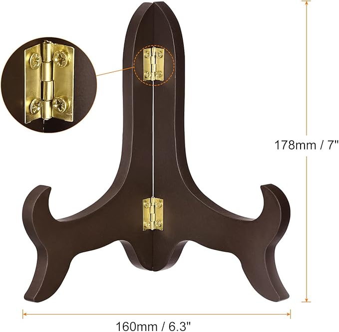 uxcell 7" Easel Plate Holder, Wooden Folding Display Stand Brown for Decorative Picture Frame