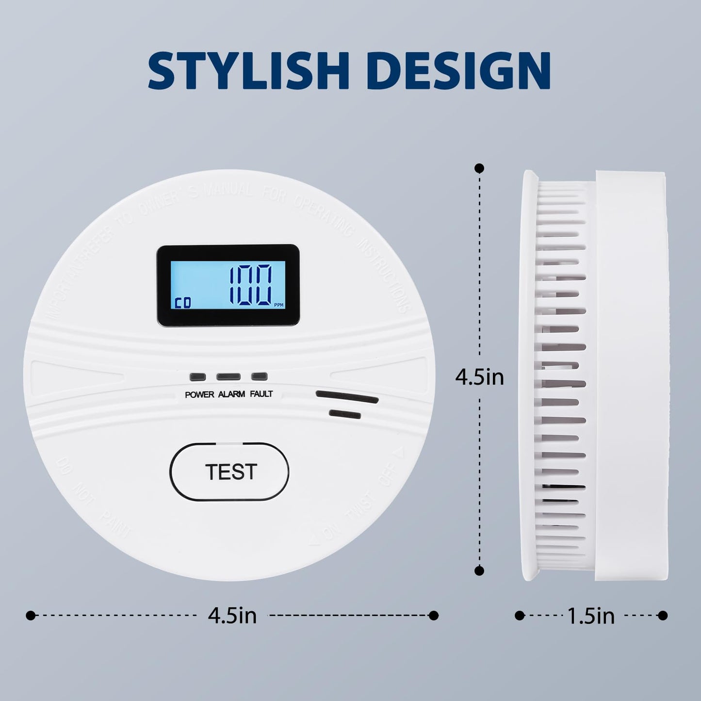 2 in 1 Co & Smoke Detectors, Battery Co and Smoke Detector Combo with Digital Display, Warning Sound Indicators, 3 Packs, Easy Installation