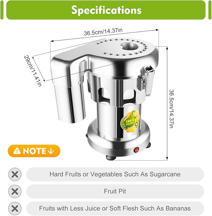 370W Juice Extractor with Auto Pulp Separation, 2800RPM High-Yield Juicer for Fruits & Vegetables – Low Noise, Dishwasher-Safe Parts, Silver Aluminum Body