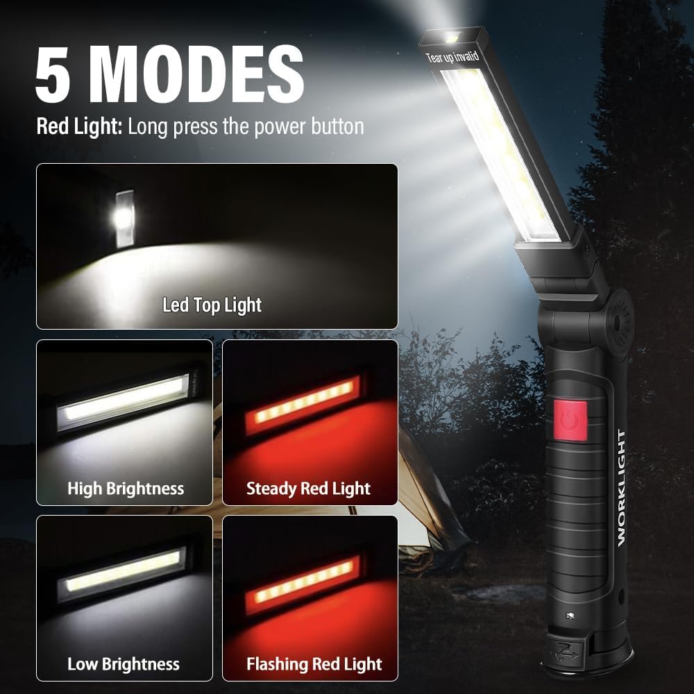 Led Work Light Rechargeable Flashlight  Christmas Stocking Stuffers Gifts For Men Him Husband Mechanic Torch Grill Light Inspection Lamp Magnetic Base 5 Modes 360 Rotate Car Emergency Repair 4Pcs