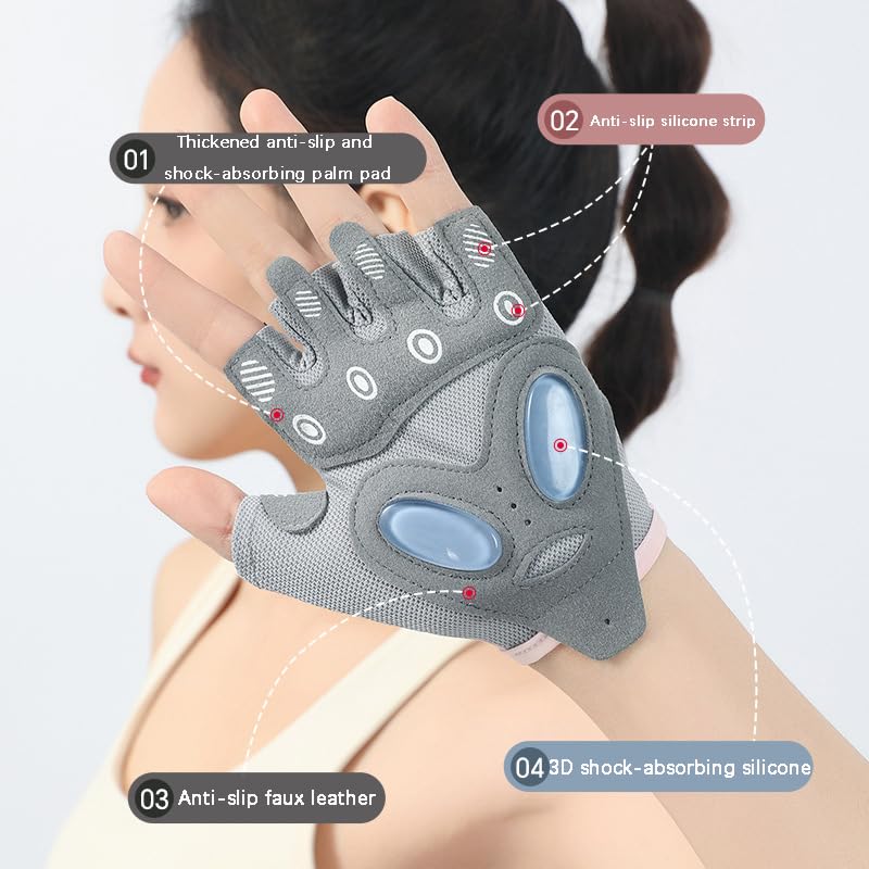 HinyBoeh Women Mesh-Fingerless-Workout-Gloves,Breathable-Cycling-Gym Lightweight-Sport-Gloves with Non-Slip