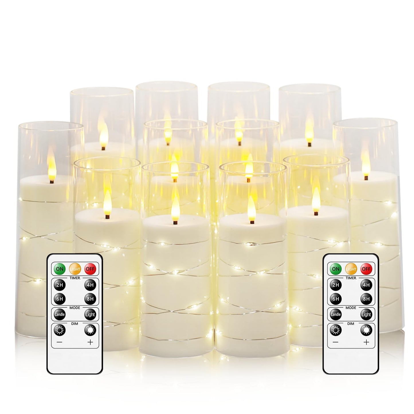 Sasigeiaa Flameless Candles with Embedded Star String - Battery Operated LED Candles, with Remote,12 White Flickering Candles fo