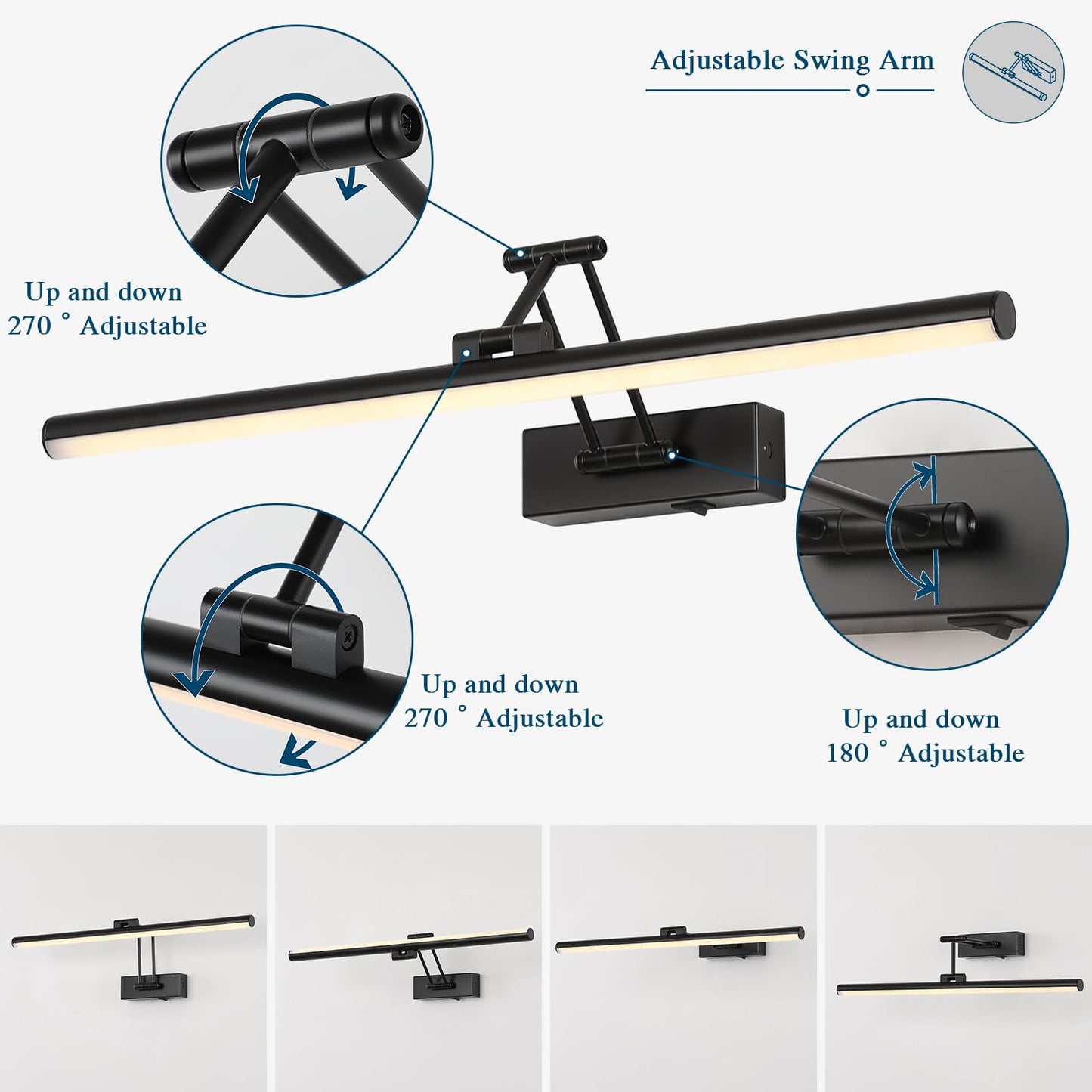 Joossnwell Battery Operated Picture Lights With Remote Wireless Art Lighting For Wall 23.62 Inch Rechargeable discomfort-reducingting Light Black Frame Light Dimmable 3Cct Gallery Light For Library Portrait