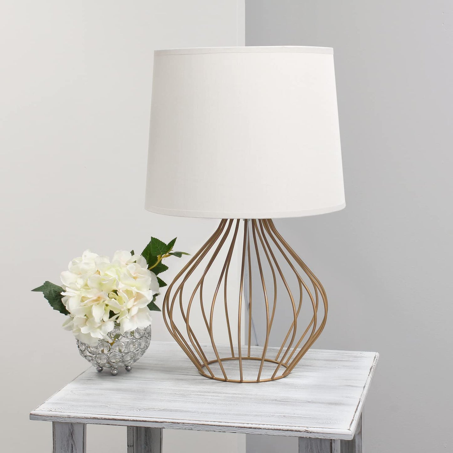Simple Designs LT2086-WOC Copper Base Bedside Table Lamp, White Shade, 12.25inL x 12.25inW x 19.75inH