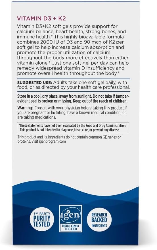 Nordic Naturals Vitamin D3 + K2, Orange Taste - 60 Soft Gels - Synergistic Support for Bones, Immune Function & Calcium Balance - Non-GMO - 60 Servings