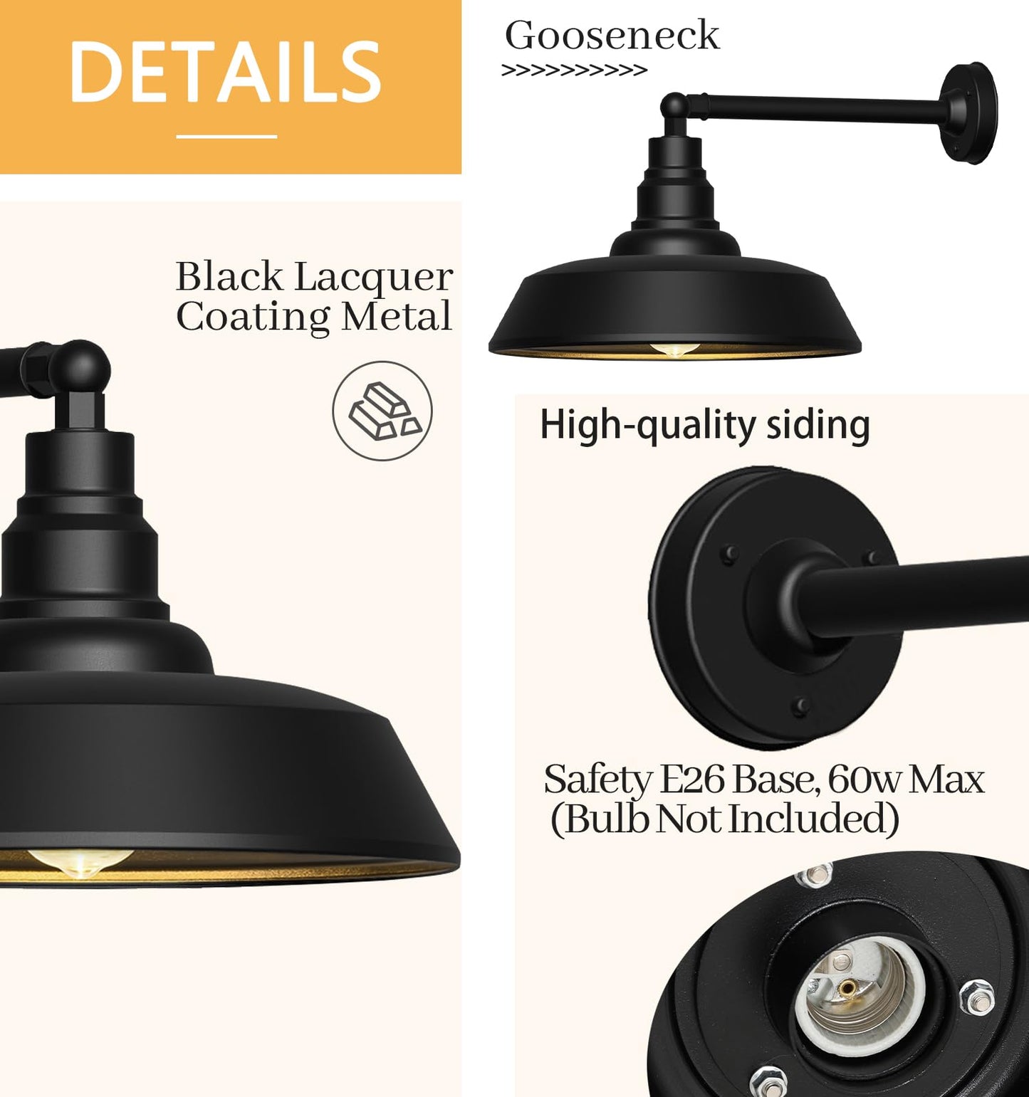 Franing 18 Large Gooseneck Barn Light - Outdoor Barn Light Is Made Of Durable  Rust-Resistant Materials For Long-Lasting Use  Black Industrial Lighting Fixture For Farmhouse Garage Patio