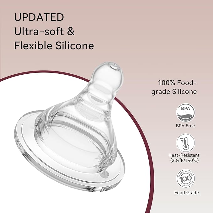 Silicone Replacement Nipple, Medium Flow Nipples for Wide Neck Bottles, 3+ Months, 10 Count