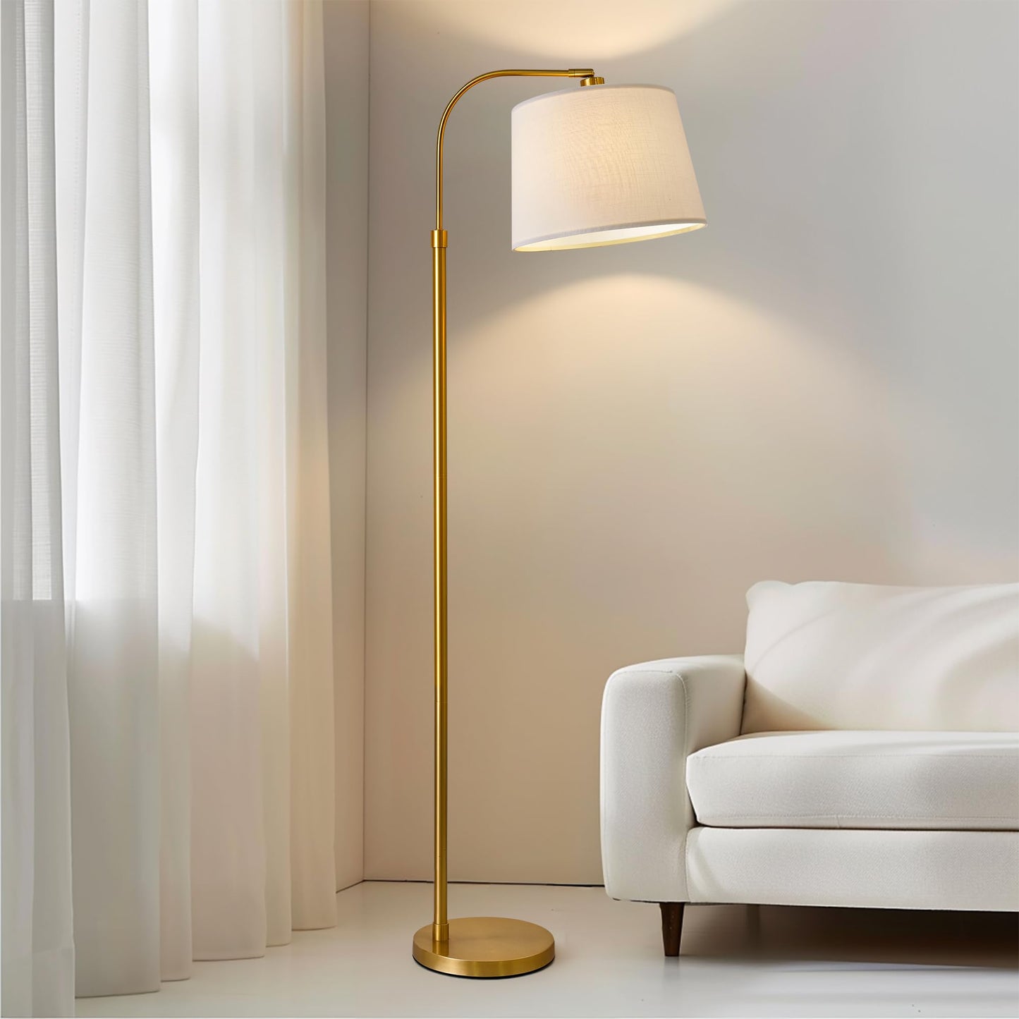 Oneach 62 Gold Arc Floor Lamp - Vintage Mid-Century Modern Metal Reading Light For Living Rooms, Bedrooms, And Offices - Model Amz-F2015-Gl