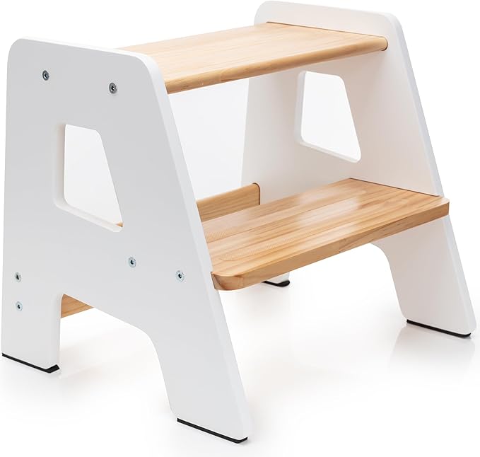 OCODILE 2-Step Wooden Step Stool for Toddlers | Kids Stool for Bathroom Sink & Kitchen Use | Non-Slip Step | Wooden Stool for Children Ages 2+ Years White