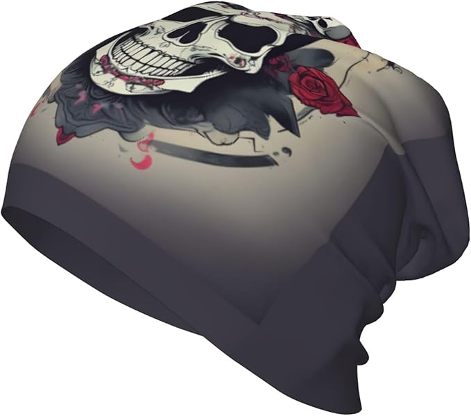 YANYU Skull Yoga Print Soft Beanie Winter Hat Warm Thermal Cap Headwear for Snow Play Outdoor Activities