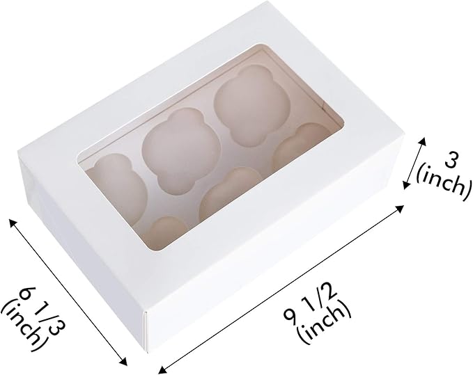 ONE MORE Cupcake Boxes with Inserts 6 Holders,9.5x6.3x3inch Large White Standard Bakery Boxes with Window Food Grade Cake Carrier Container for Muffins,Gift Treat Box Bulk,Pack of 15