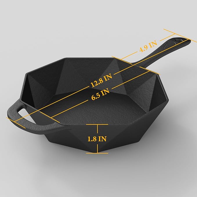 Cast Iron Skillet with Lid, Mini Cast Iron Smoker Skillets & Egg Pan with Assist Handle & 16-Facet Edge, 6.5 Inch Octagonal Design Frying Pan for Searing, Baking, Grilling, Roasting (Skillet-1)