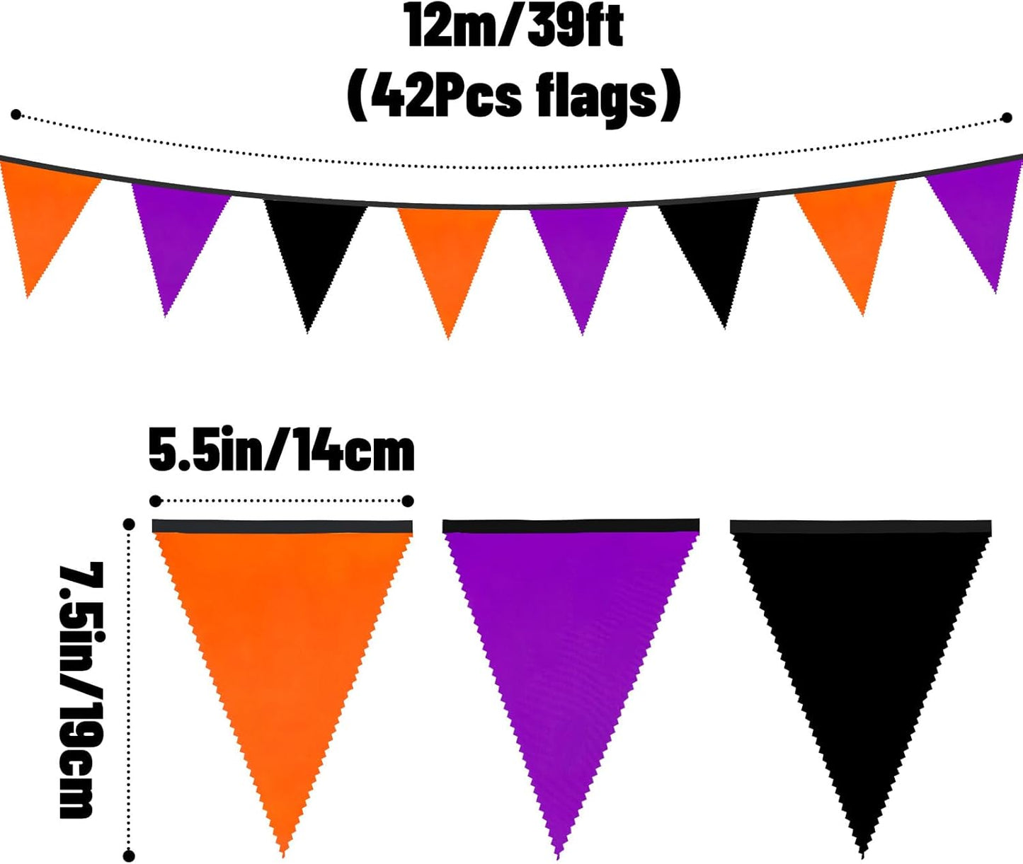 jijAcraft Orange Black Purple Halloween Pennant Banner - 39Ft Halloween Party Decoration Fabric Triangle Bunting Garland for Hallows Eve Fireplace Wall Wedding Birthday Indoor Outdoor Decoration
