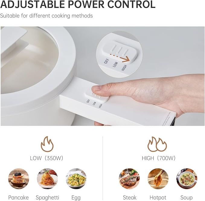 Electric Hot Pot,1.5L Ramen Cooker, Ceramic Glaze Non-stick Mini Pot, Portable Electric Hot Pot for for Steak, Egg, Fried Rice, Oatmeal, Soup with Dual Power Control, Dorm Room Essentials