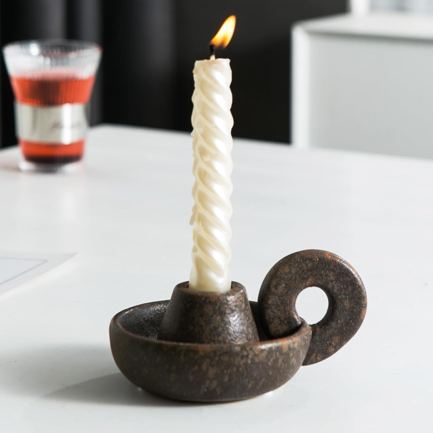 Candle Holder Ceramic Candlestick Holder, Candlelight Stand for Spell Candles, Taper Candles, and Incense, Halloween Christmas Dining Room Home Decoration Display