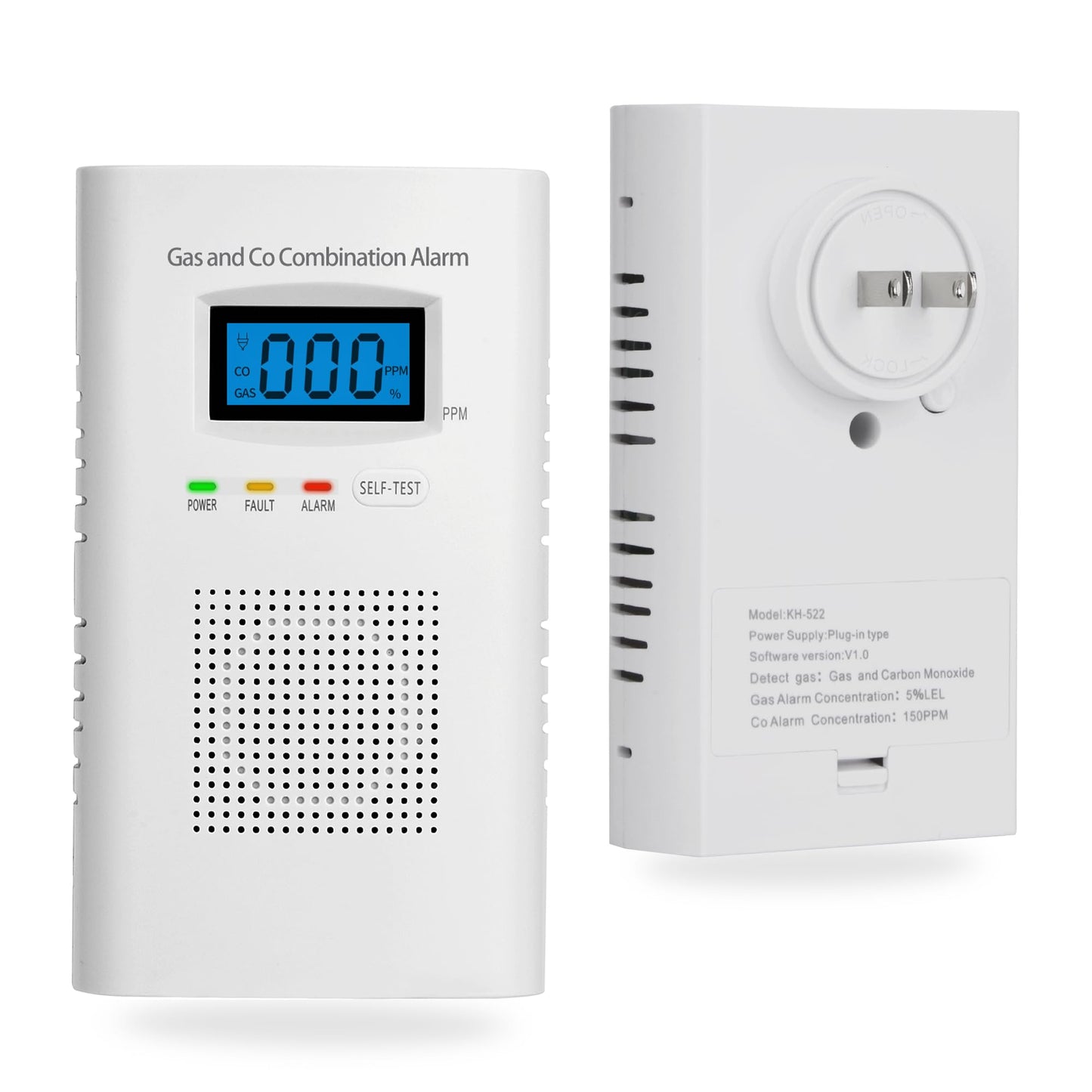 Combination Gas & Carbon Monoxide Detectors - Plug in Carbon Monoxide Alarm & Natural Gas Detector for Home, 2-in-1 Co Detector & Combustible Gas Detector with Digital Display, Easy to Install