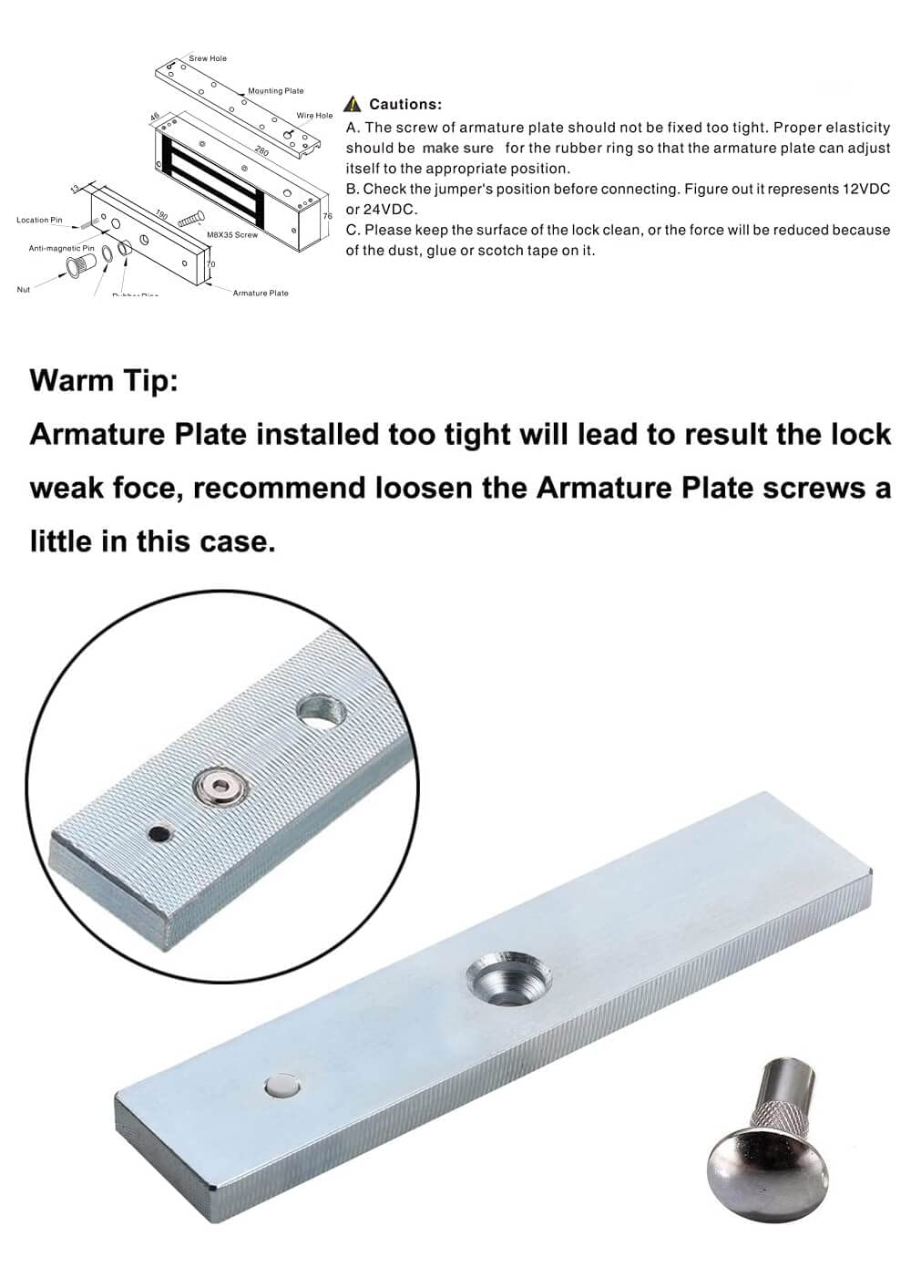 Electromagnetic Lock 1200LBS 500KG Holding Force Electric Magnetic Door Lock 12V Fail Safe NC Mode for Access Control System