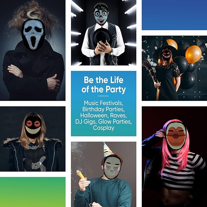 Glow Gear Face Transforming LED Mask App-Controlled Light Up Cosplay Mask with 115+ Animated Faces, Customizable LED Patte...