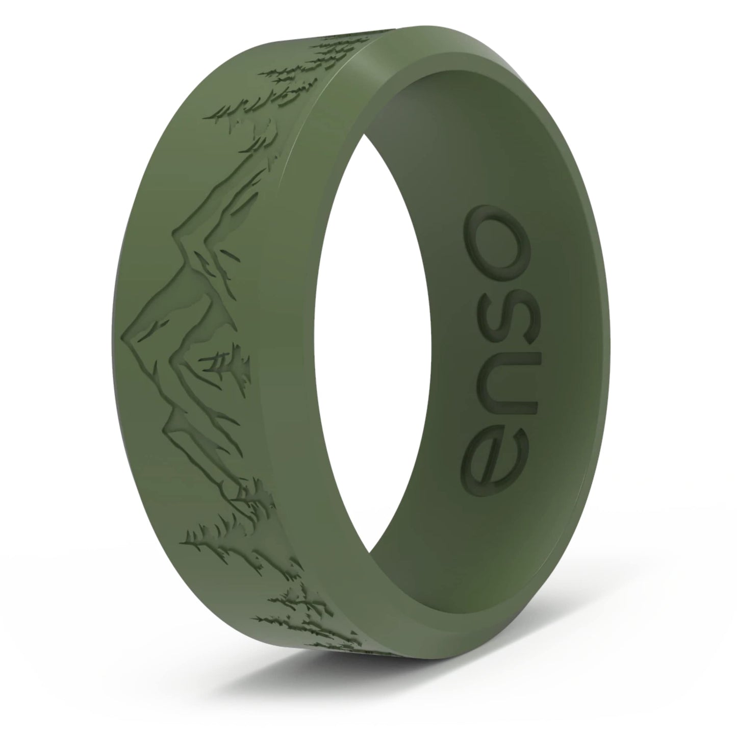 Enso Rings Etched Bevel Silicone Wedding Ring - Comfortable and Flexible Design for Active Lifestyle - Pine Peak, Size 12