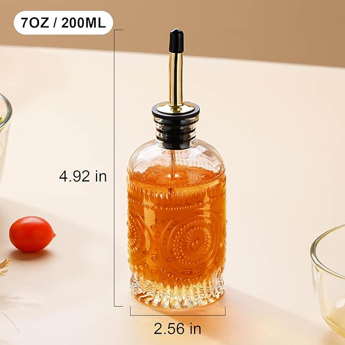 Glass Coffee Syrup Dispenser Bottles 7 OZ, Simple Syrup Bottles with Metal Pour Spout, Syrup Dispenser for Coffee Bar Accessories for Maple Honey Syrup Oil and Sauces
