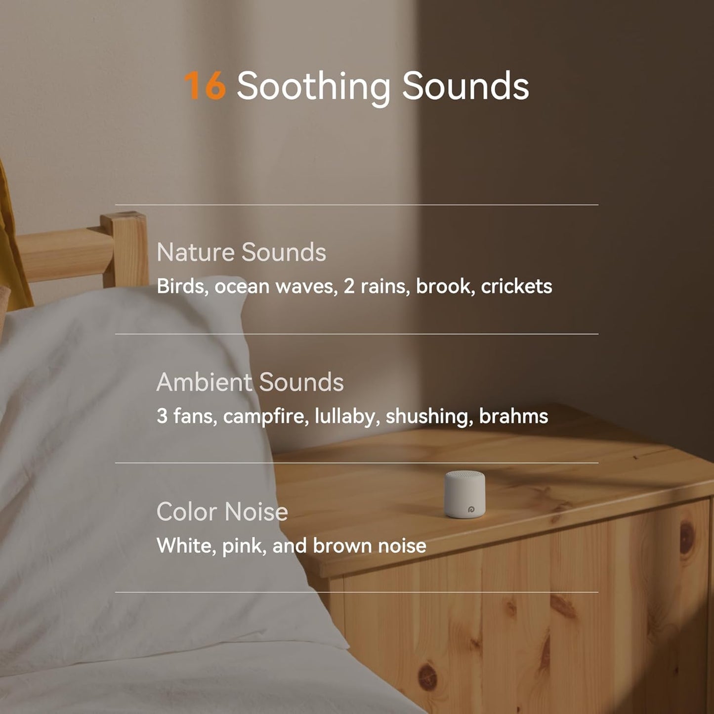 Dreamegg Travel White Noise Machine - Portable Sound Machine for Baby Adults, Travel Sound Machine for Sleep, 16 Nature Sound, Timer, White Noise Machine for Sleeping Gift, 2 Pack, White&Wood