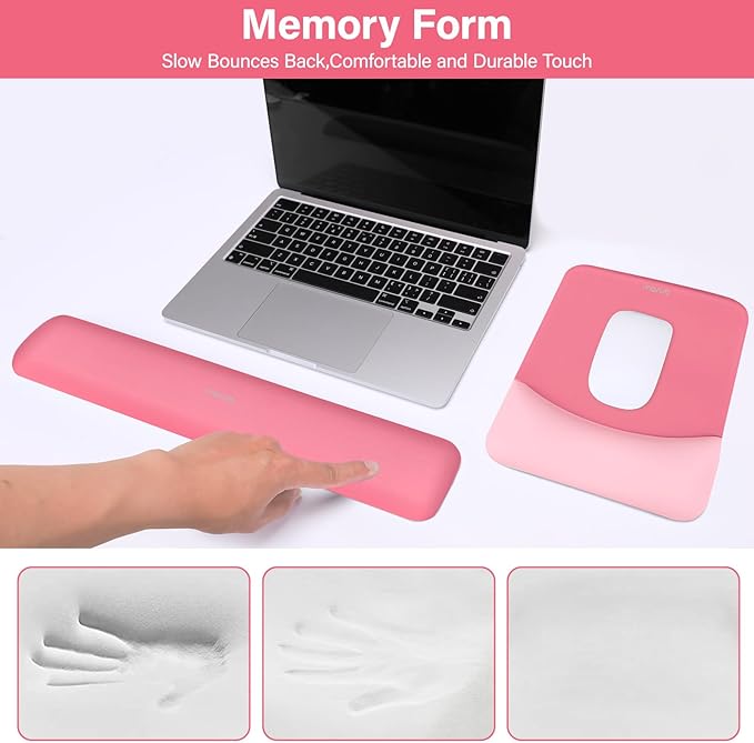 MOSISO Wrist Rest Support for Mouse Pad&Keyboard Set, Rectangular Ergonomic Mousepad Non-Slip Base Home/Office Pain Relief&Easy Typing Pad with Neoprene Cloth&Raised Silicone Lining, Melon Pink