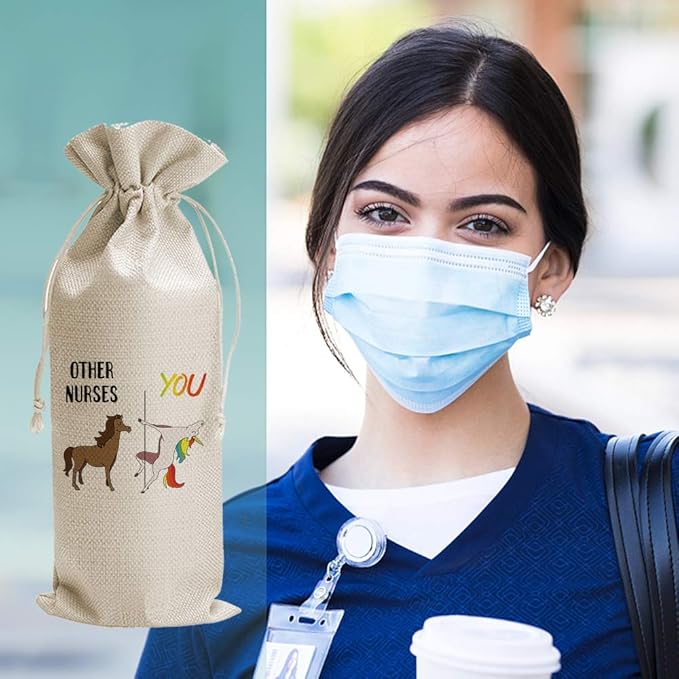 JioJio Chan Funny Other Nurses Me Horse Wine Bags, Nurses Week Gifts, Rn Gifts, Nicu, Registered, Lpn Nurse Gifts for Nurses, Burlap Drawstring Wine Bag, Funny Nurse Appreciation, Graduation Gifts