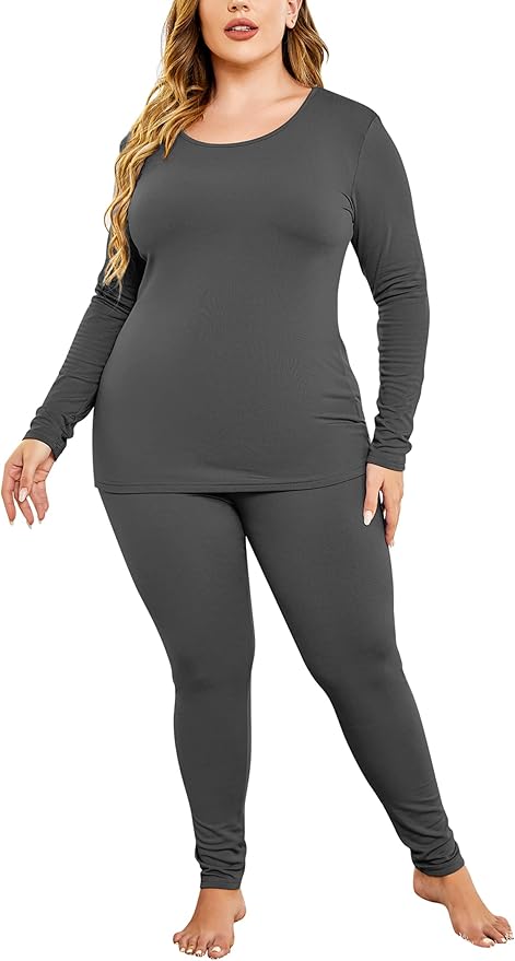 IN'VOLAND Women’s Plus Size Thermal Long Johns Sets Fleece Lined 2 Pcs Underwear Top & Bottom Pajama Set