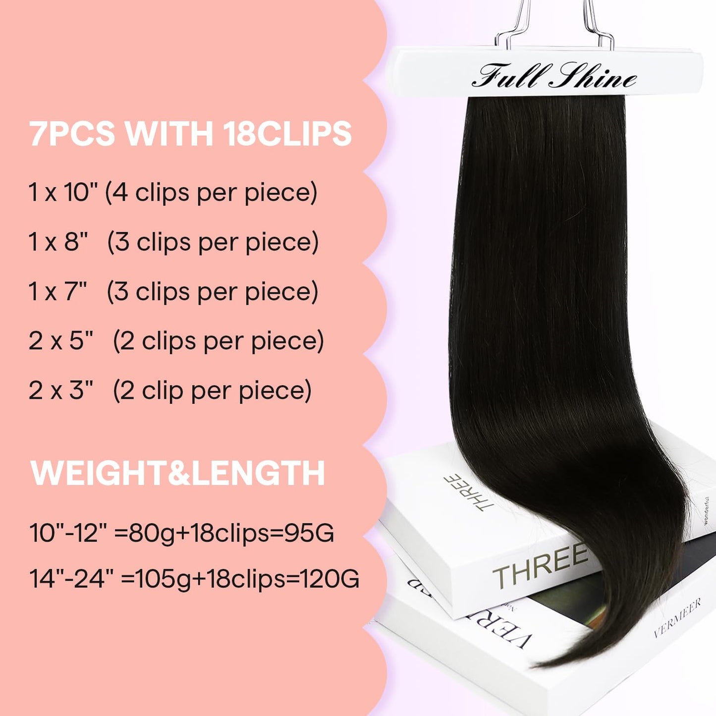 Full Shine Black Clip in Hair Extensions, Clip ins Real Human Hair for Black Women 14 Inch, Silky Straight Remy Hair Extensions,