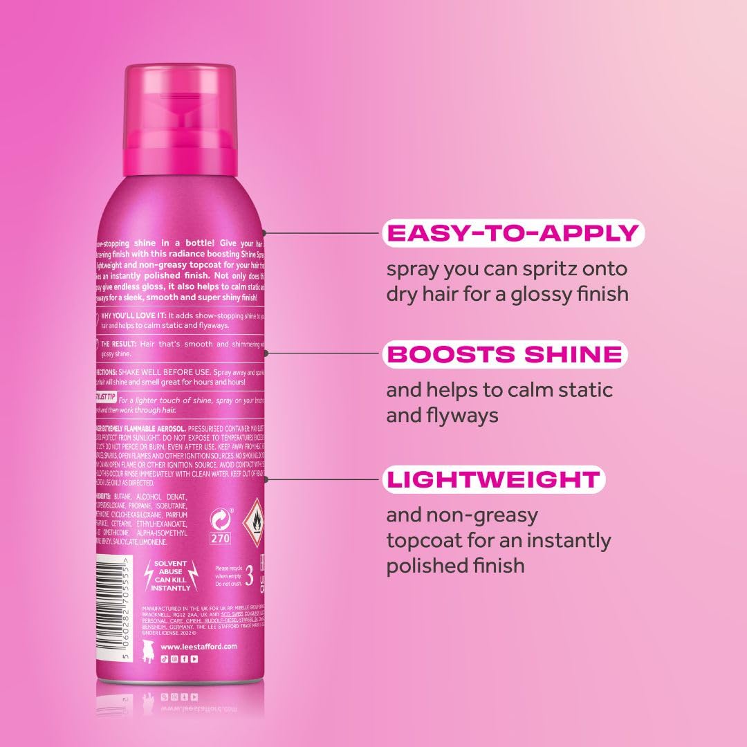 Lee Stafford Hair Shine Spray | Styling - Lightweight Smoothing Gloss Mist for Shiny, Anti Frizz Hairspray, Luminous Finishing P