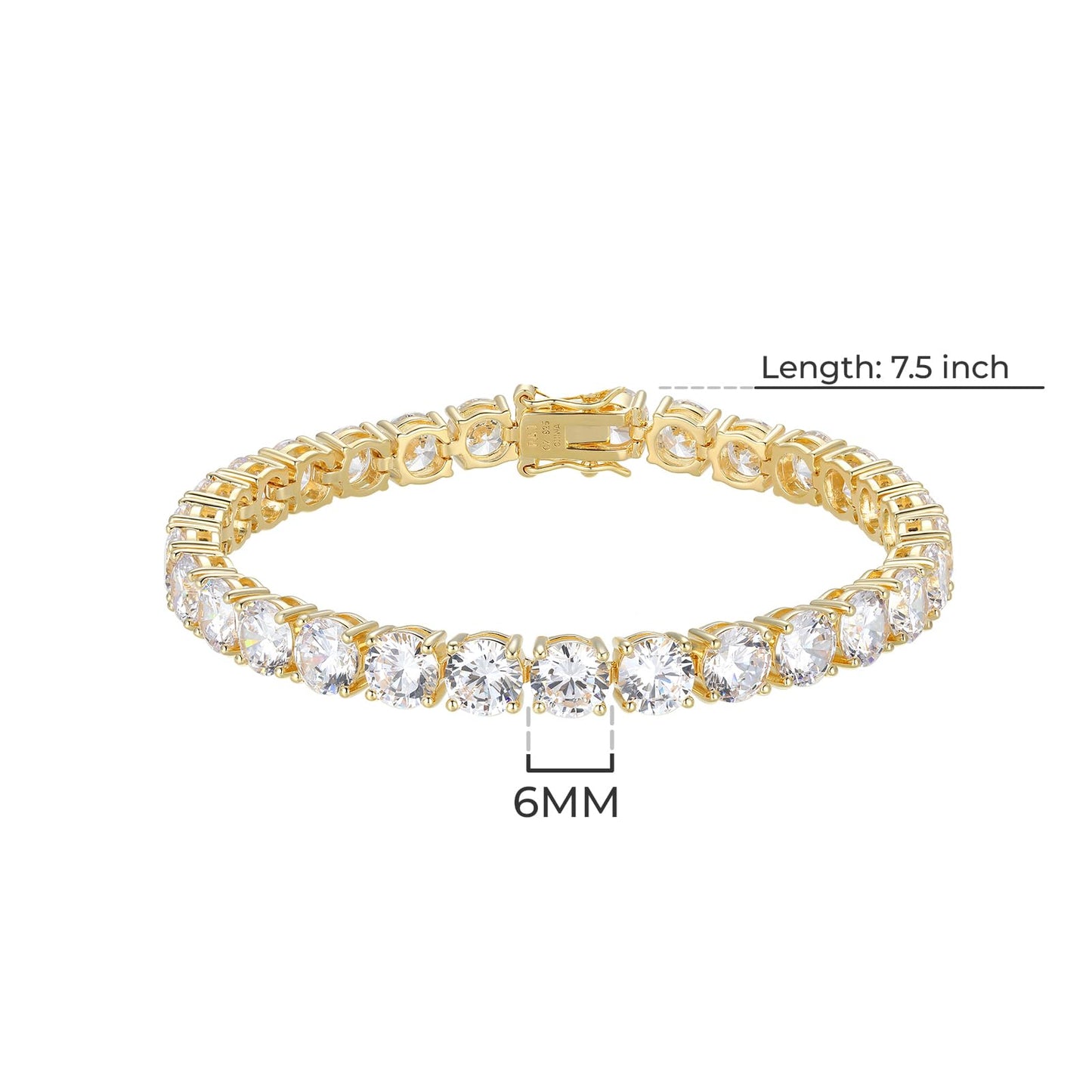 Amazon Essentials Yellow 18K Gold Plated Sterling Silver Round Cut Cubic Zirconia Tennis Bracelet (6mm), 7.5 (previously Amazon
