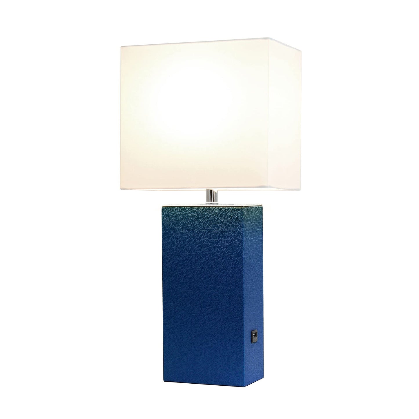 Lalia Home Lexington 21 Blue Leather Base Bedside Table Lamp With Usb Charging Port, Modern Décor For Living Room, Bedroom, Office