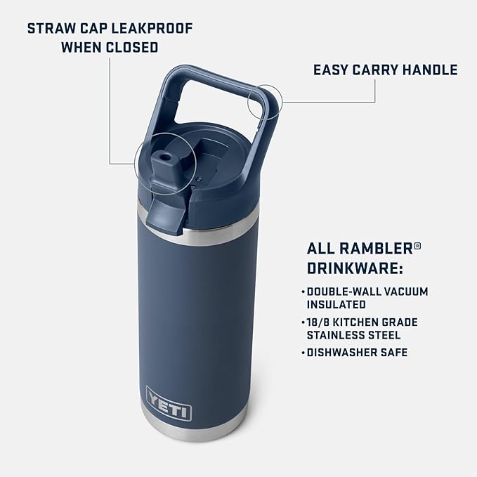YETI Rambler 18 oz Bottle, Vacuum Insulated, Stainless Steel with Straw Cap, Moon Dust