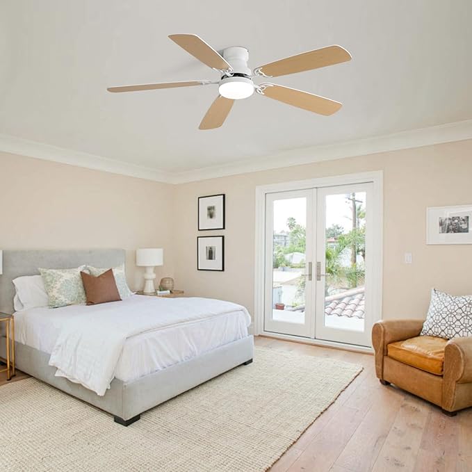 NicBex Ceiling Fan 52 Inch Indoor Modern Ceiling Fans with LED Light and Remote Control 6 Wind Speed Ceiling Fan with 5 Blades and Double Finish for Living Room, Bedroom, White