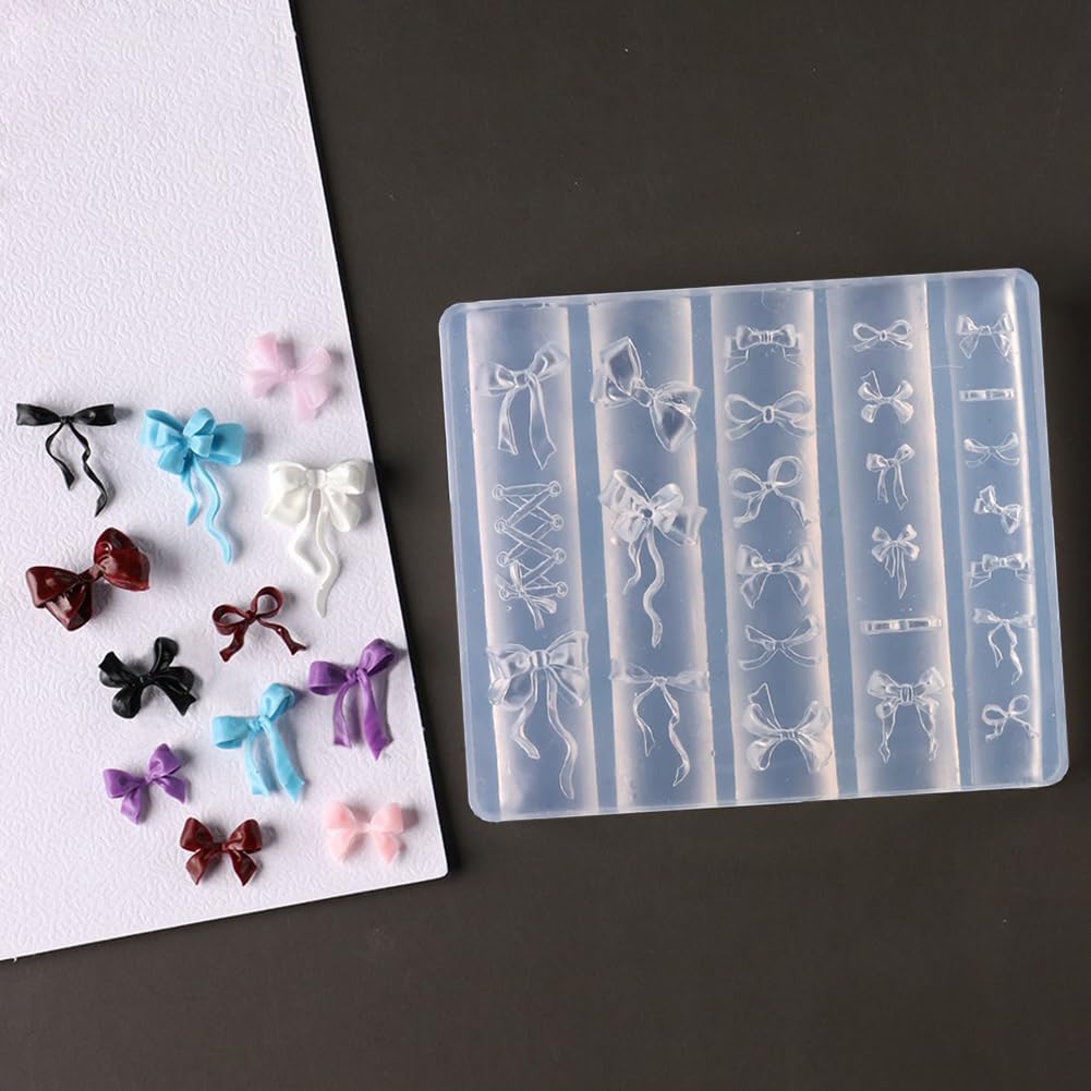 LIFOOST Ribbon Bows Silicone Nail Mold Embossed Bowknot Nail Art Mould Tools 3D Carving Templates for Women Girls Manicure Acces