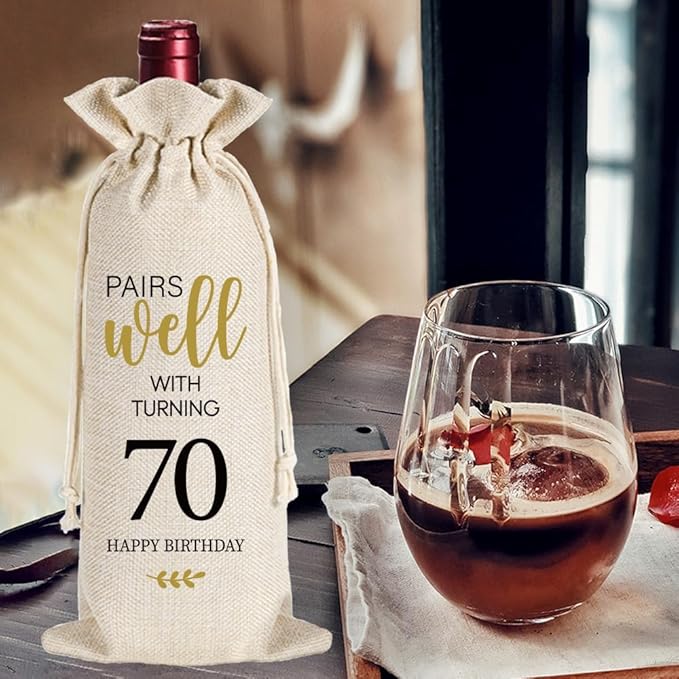 Qubereeree 70th Birthday Gifts for Women Men Funny 70 Year Ago in 1954 Birthday Party Decorations Wine Bags for Mom Dad Grandma Coworker, 70 Year Old Birthday Gifts Vintage 1954 Wine Bag-4
