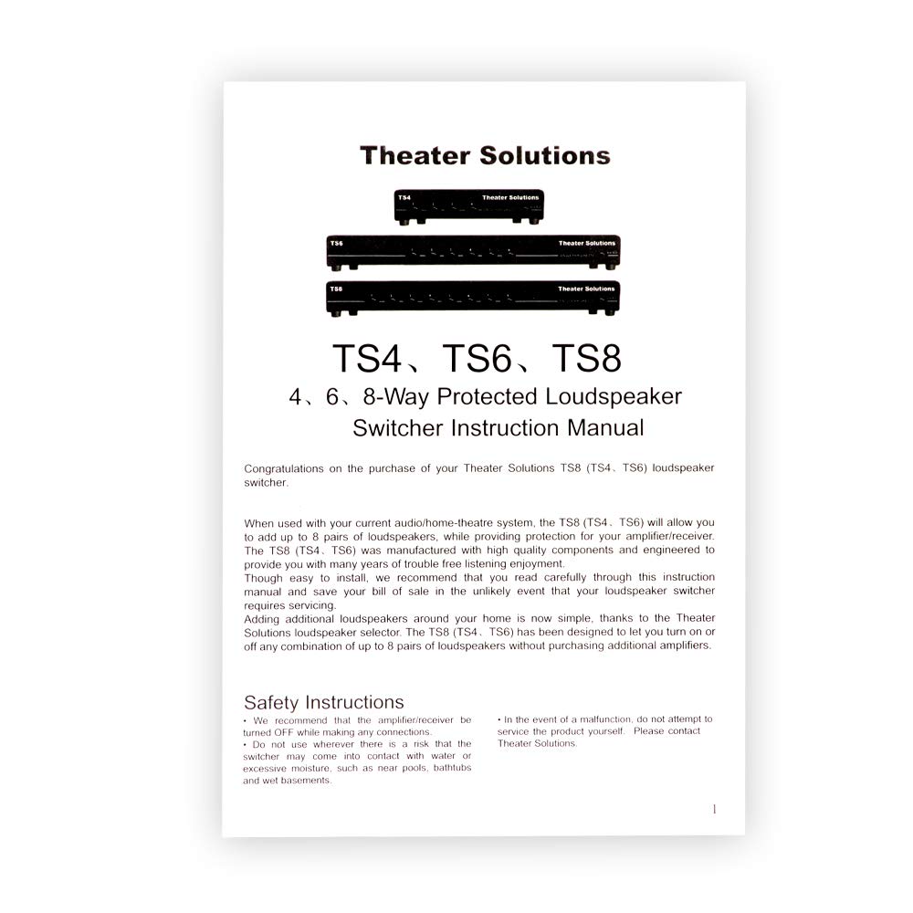 Theater Solutions Ts8 Eight Zone Speaker Selector Box With Ohm Protection 8 Pair Speaker Switcher, Black