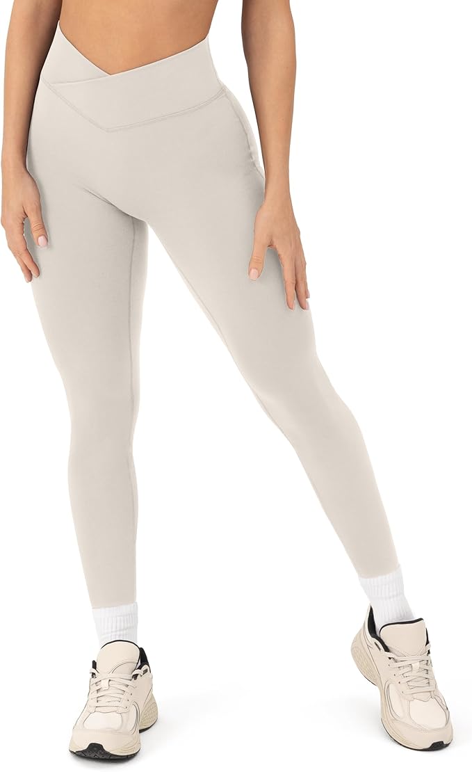 PAVOI ACTIVE Pilates Crossover Leggings for Women | Buttery Soft High Waisted V Cut Cross Waist Workout Yoga Pants | FlexFlow