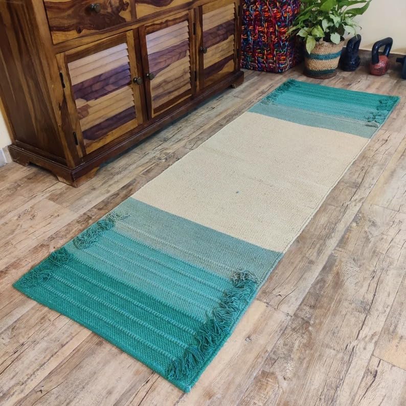 Jaipur art & Rugs Cotton Yoga Mat - Eco-Friendly Hand-Woven Rug - Non Slip & Thick (24”x72”x5mm) for Everyday Fitness at H...