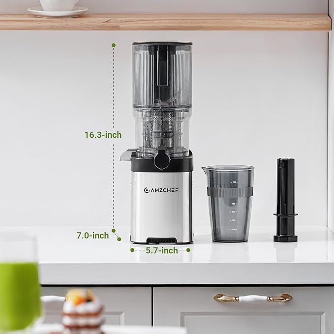 Cold press Juicer Machines with 5.2" Extra Self-Feeding for Whole Vegetable & Fruit, Juice Extractor with Large Auger & Triple Strainers, Easy to Clean, High Juice Yield, Stainless Steel Silver