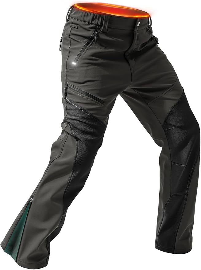 Moosehill Men's-Snow-Ski-Pants Waterproof-Fleece-Lined-Softshell for Winter Outdoor with Zippered Bottom Legs