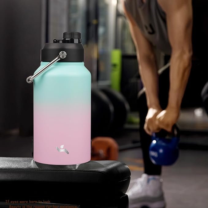 Jug with Handle,87 oz Insulated Water Bottle with Carrying Pouch, Double Wall Vacuum Stainless Steel Metal Bottle,Gum
